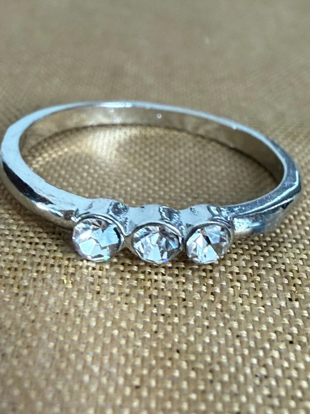 Silver Three-Stone Crystal Accent Ring